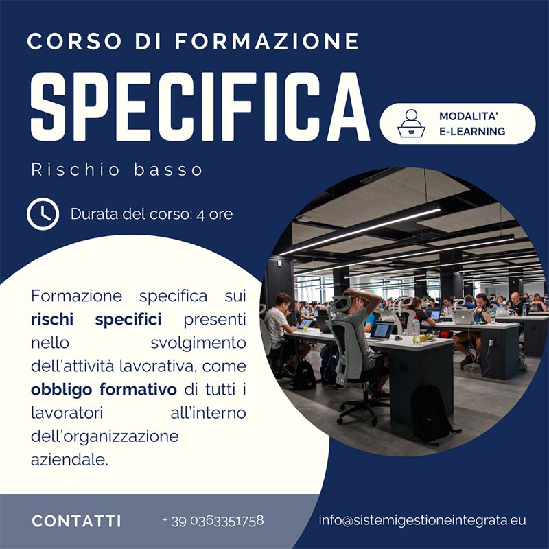 Corso formazione specifica lavoratori rischio basso