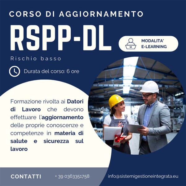 Corso aggiornamento formazione RSPP-DL Rischio Basso