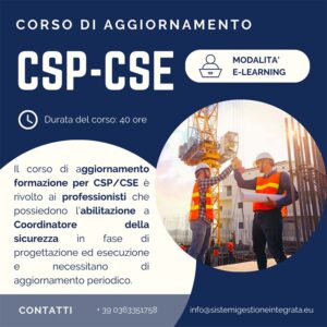 Corso aggiornamento formazione CSP-CSE